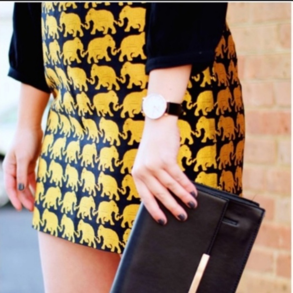 EUC J.Crew Black and Gold Elephant Skirt Size 2